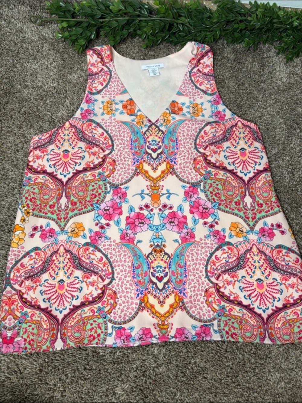 Tabitha Webb Light Pink Paisley Boho Lined Sleeveless Blouse X-Large